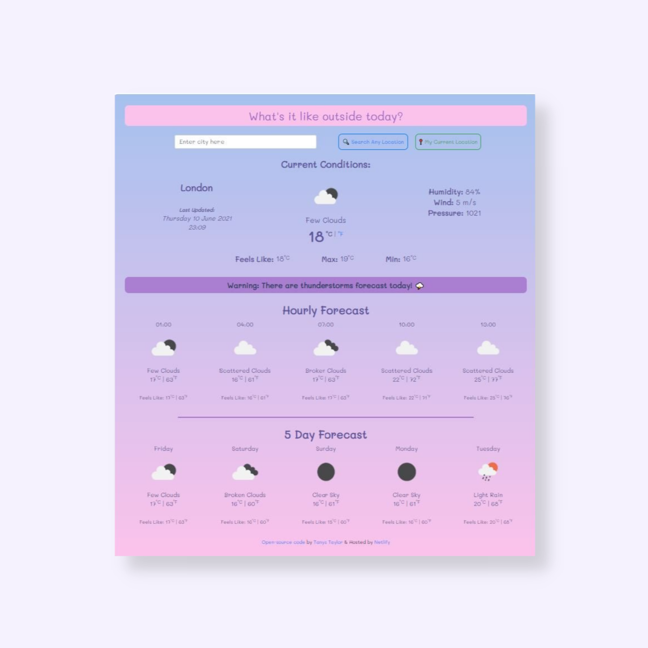 Tanya's JavaScript Weather App